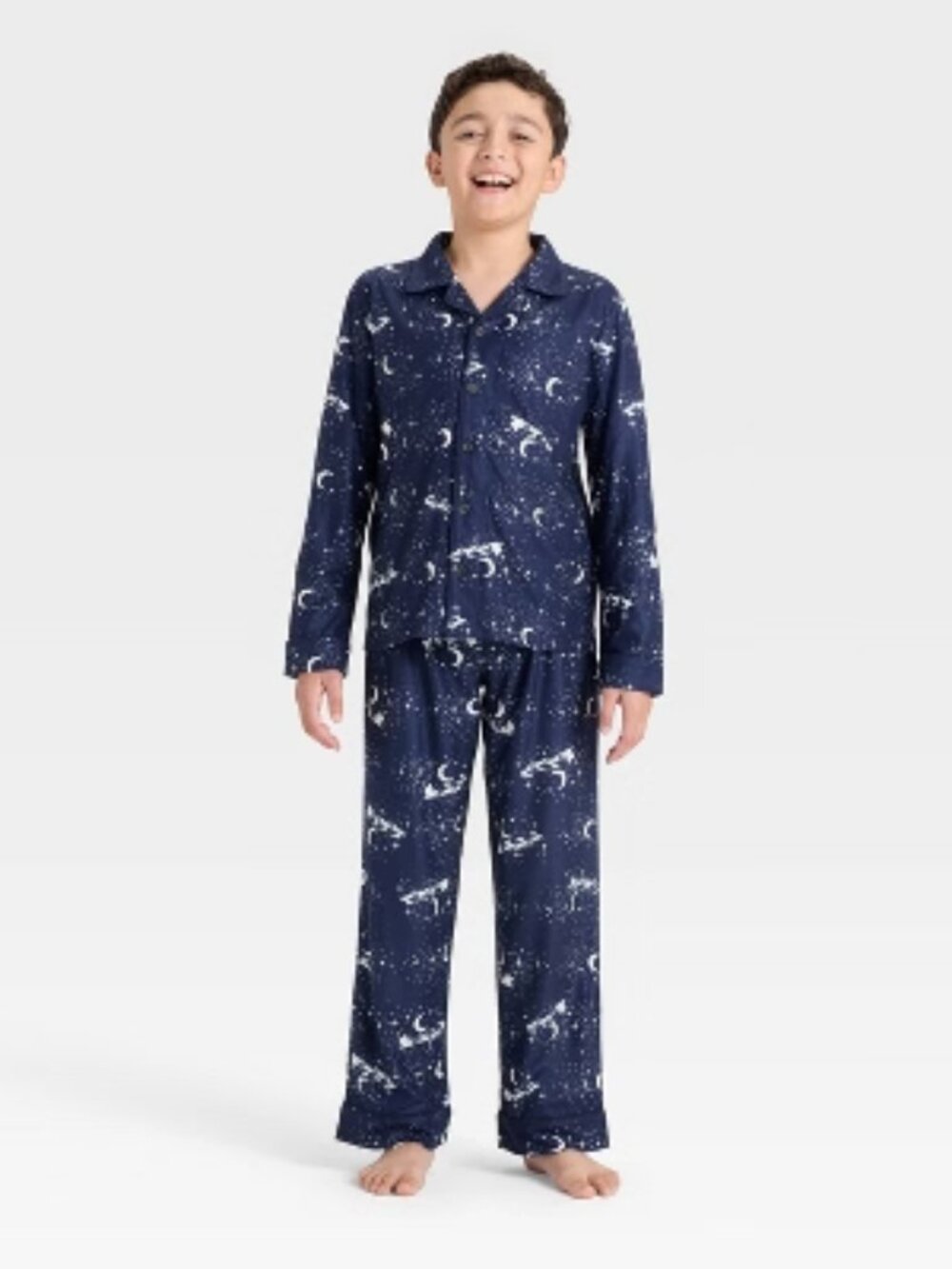 Boys' 2pc Christmas Santa Sleigh Long Sleeve Button-Down Pajama Set - Cat & Jack